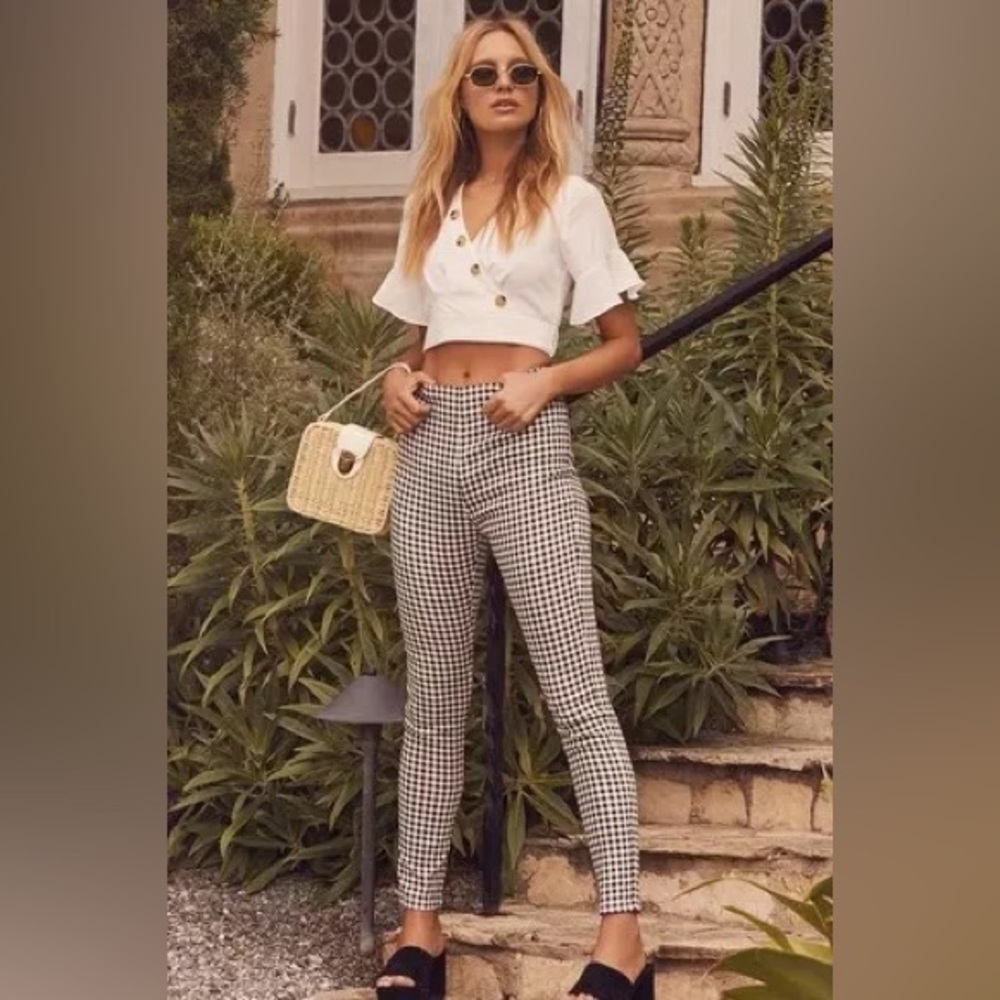 Free People sz 4 black and white plaid gingham checkered ankle cropped pants